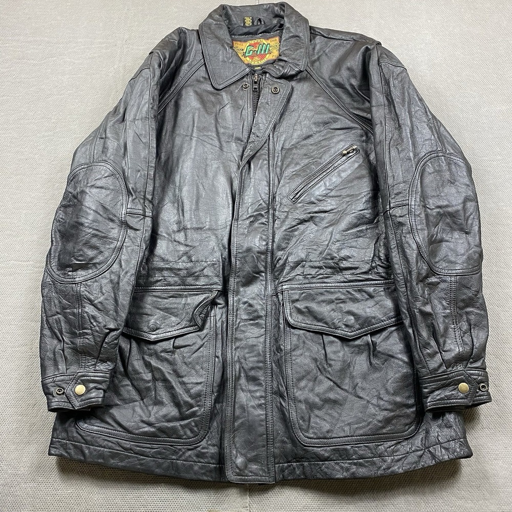 VTG G-III Leather Jacket Mens Medium Leather Black Zip Pelle Global Identity 90s